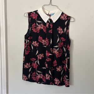 CeCe Black and Pink Sleeveless Blouse with Peter Pan Collar